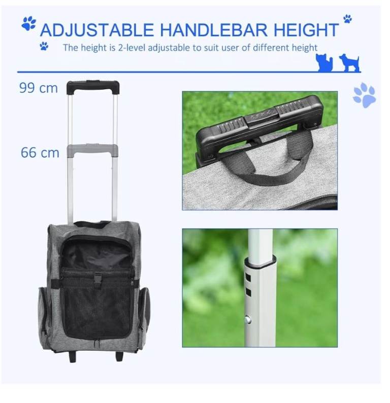 Pet Carrier Stroller Wheel Luggage Bag (Grey)