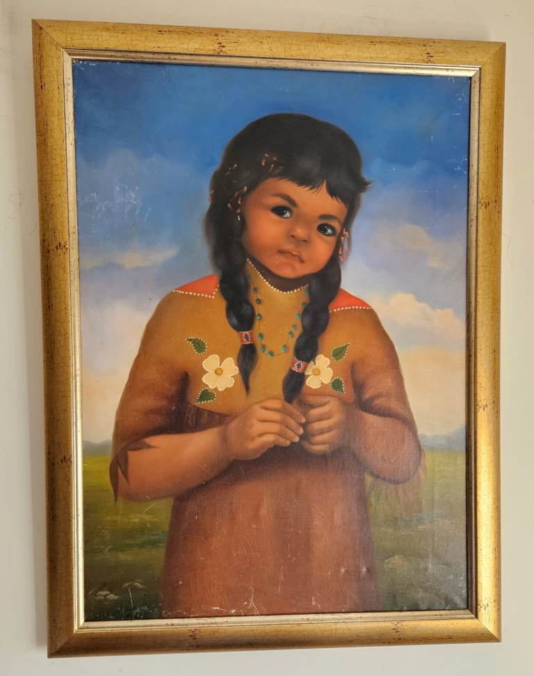 Original Oil Painting On Canvas Indian Native Girl Signed Deak Gold Frame 