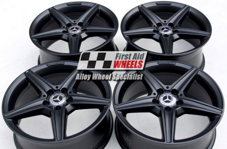 MERCEDES C CLASS 4x 18'' GENUINE AMG 5 SPOKE SATIN BLACK ALLOY WHEELS S355BS4