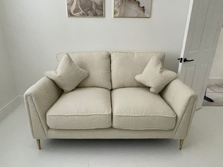 Rowen home alaina soft white bouclé 2 seater sofa with next chair RRP £2025 