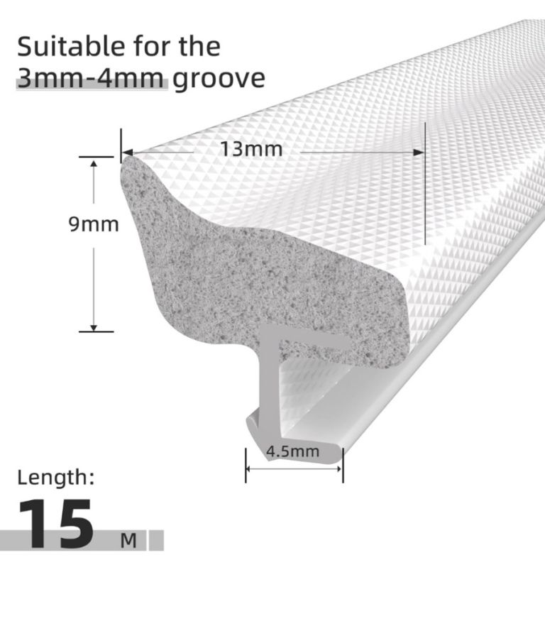 Bnip 15m White Nylon+Foam Kerf Door Window Seal Replacement