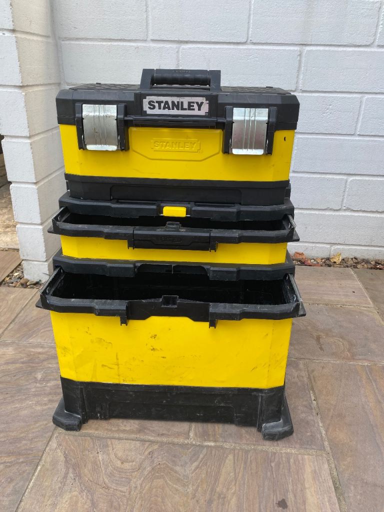 Stanley Rolling Metal Tool Box Stack – Wheeled Storage – Used/Damaged