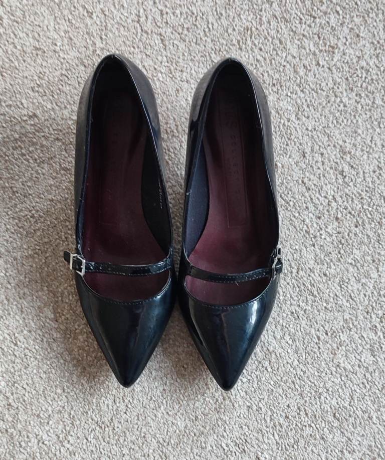 Marks and Spencer Collection Black Patent Kitten Heel Shoes - Size 3.5, Good Condition