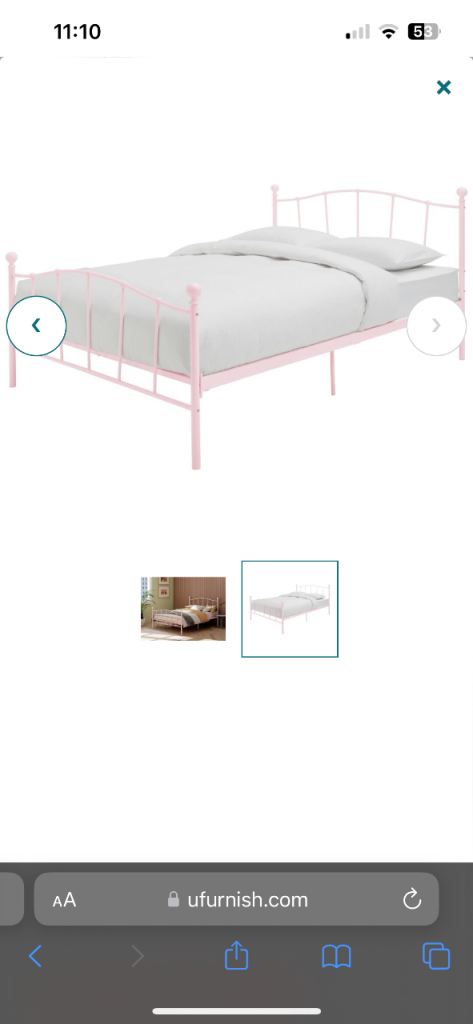Pink metal double bed frame no mattress 