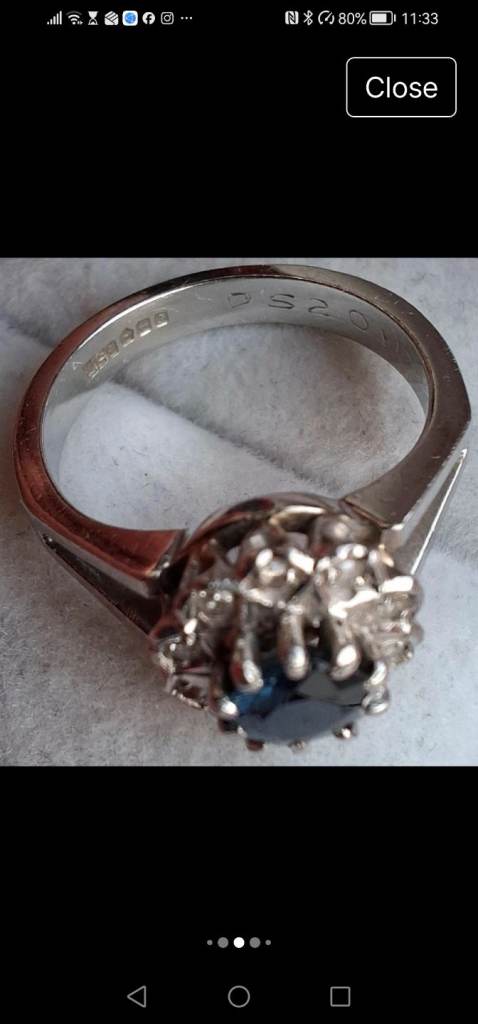 Platinum sapphire and diamond ring