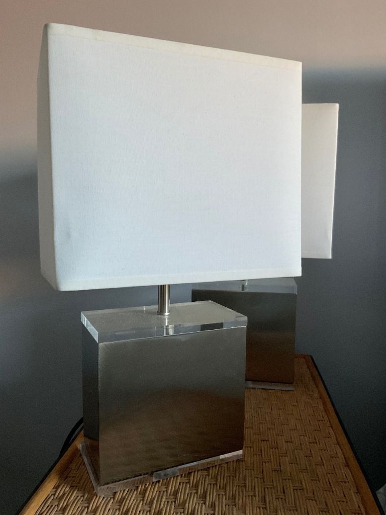 Pair of chrome and acrylic bedside lamps