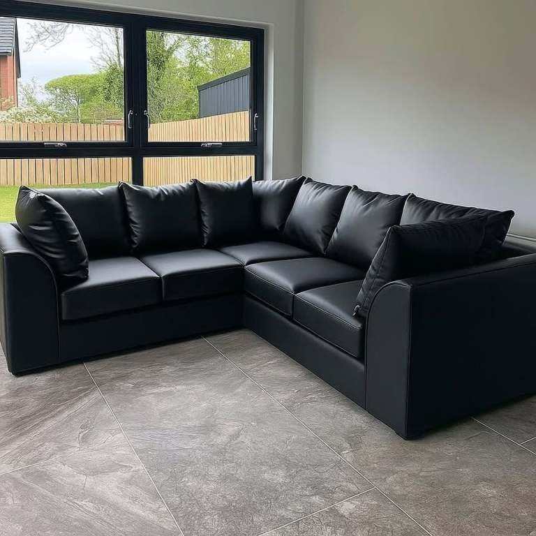 Black  Leather Corner Sofa and 3+2 Seater Sofa Set Available | Ready To Deliver | Order Now!
