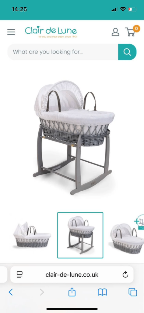 Grey Moses basket and rocking stand