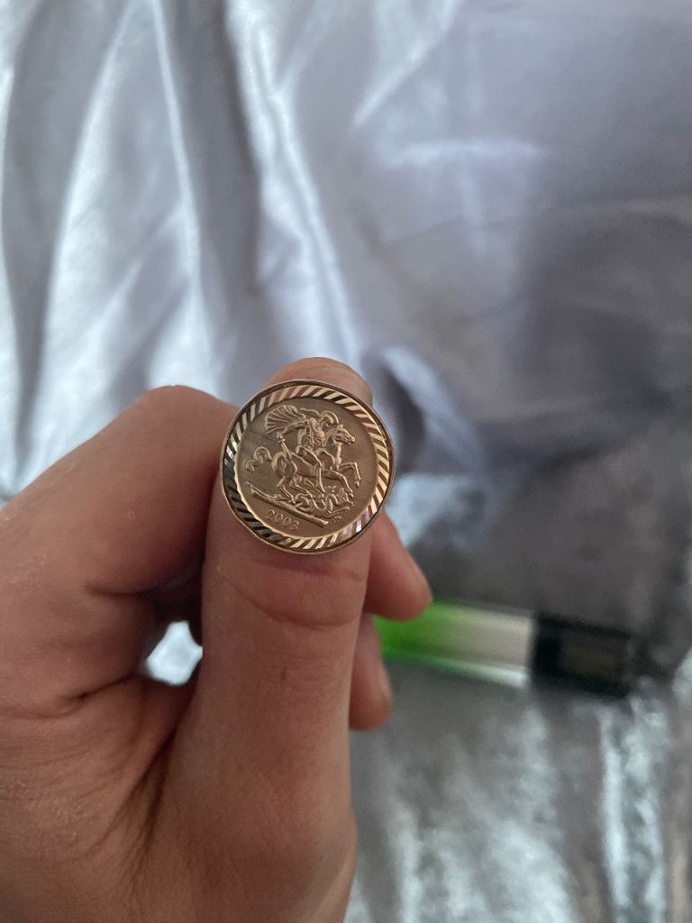 Gold-Tone Coin Design Ring – Good Condition