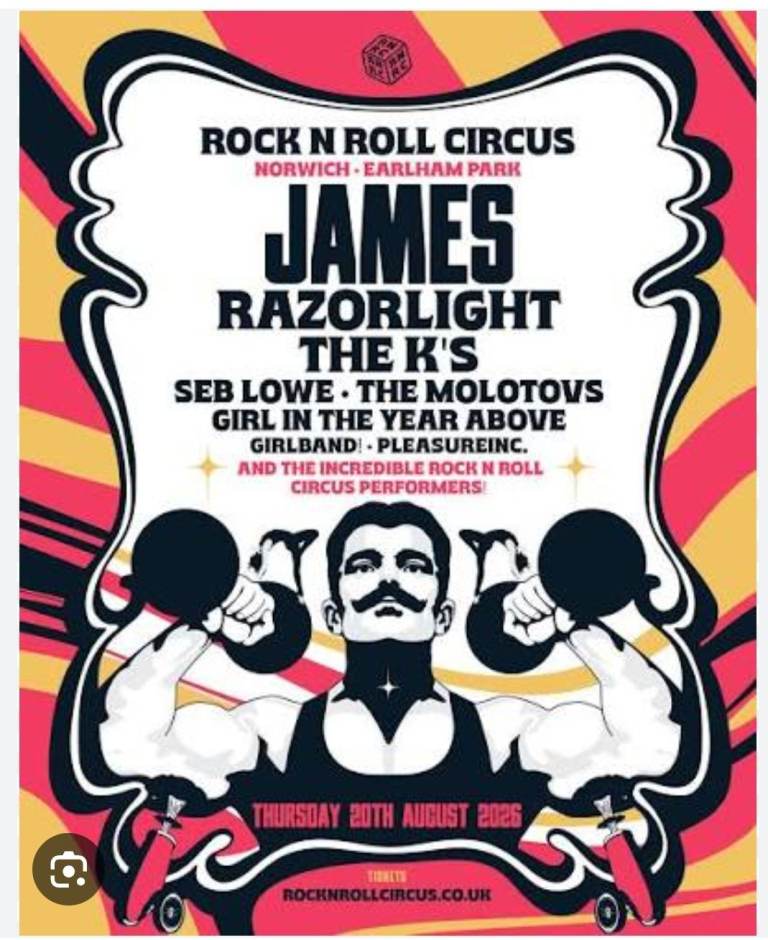 Rock N Roll Circus Norwich Tickets - James, Razorlight, The K's - Aug 2026