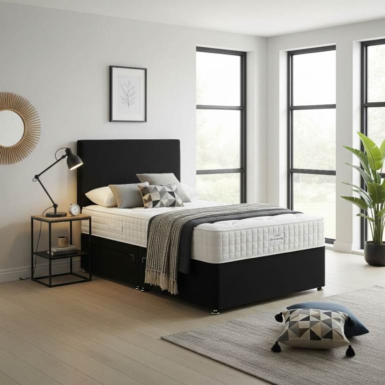 image for Plush Divan Bed with Soft Mattress and Storage Options for King, Double, Single