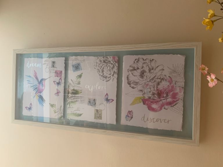 Shabby chic wall art blues brights floral birds