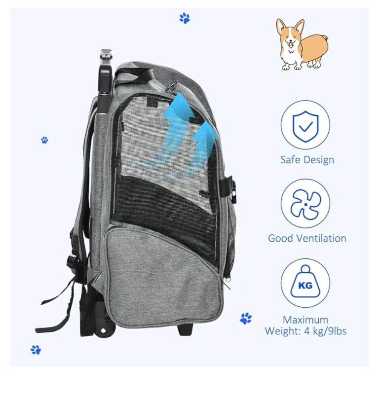 Pet Carrier Stroller Wheel Luggage Bag (Grey)