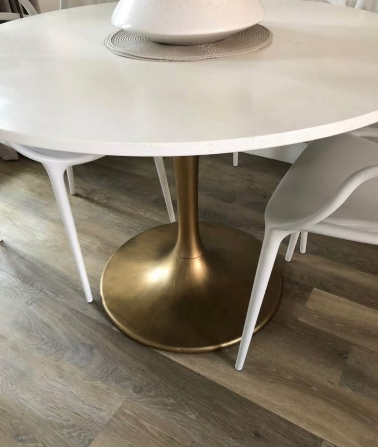 White Dining Table with Gold Base