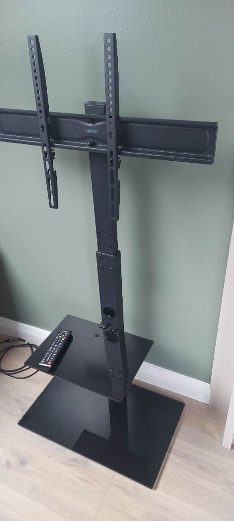 Black TV Stand with Mount and Glass Shelves