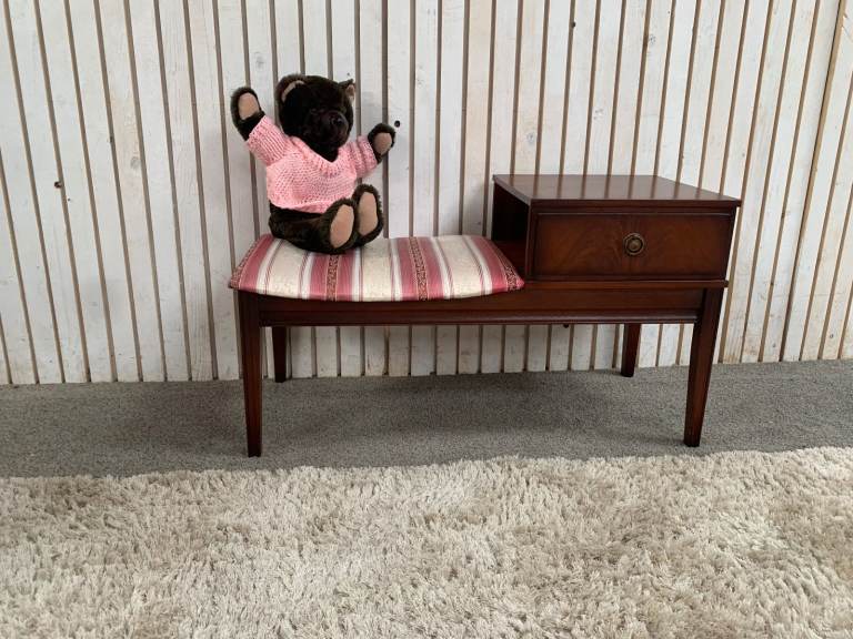 Telephone Table/Seat with Square Top above an Open Compartment with faux drawer