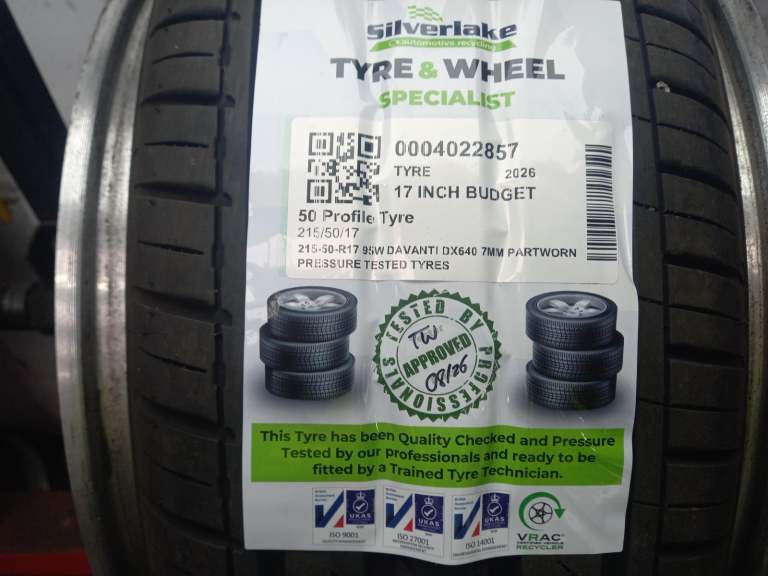 215-50-R17 95w Davanti Dx640 7mm Partworn Pressure Tested Tyres