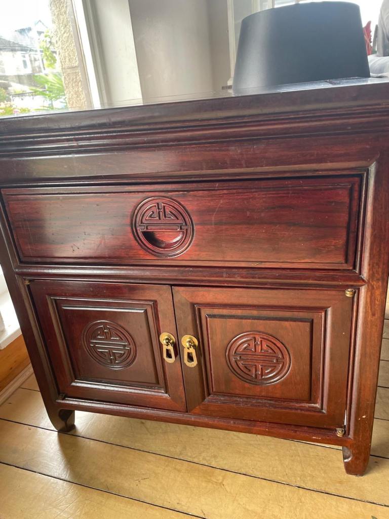 Oriental/Chinese detail Rose Wood side Cabinets x 2