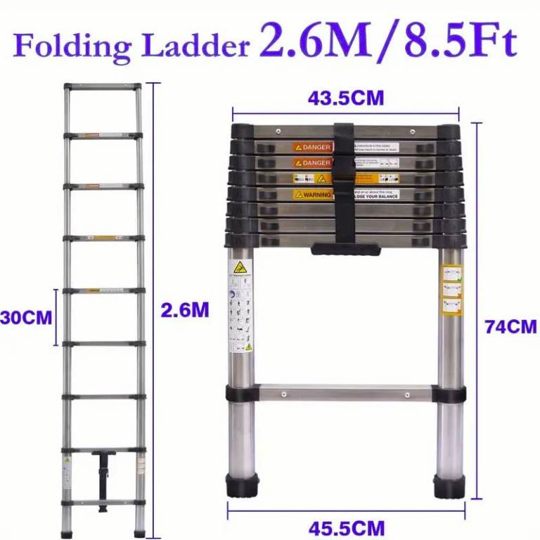 2.6M (8.5ft) Telescopic Steel/Aluminium Ladder - Used Like New - £55