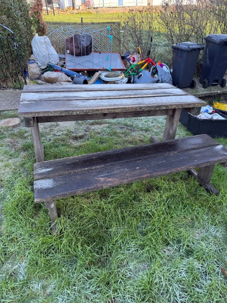 Wooden bench and table 