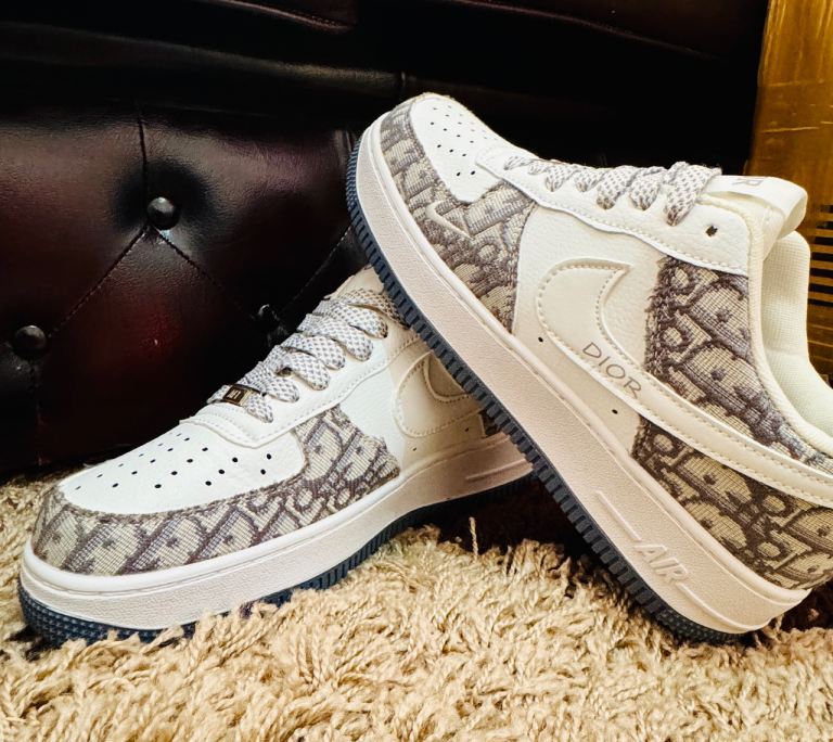 Nike Air Force 1 Dior Custom Trainers – White/Grey, New with Tags