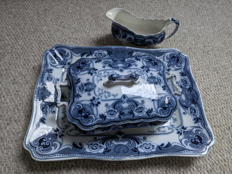 F and Sons Burslem 'Devon' serving dish, gravy boat and tauren dish
