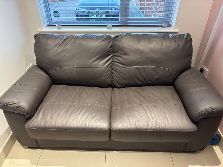 Chocolate Brown Faux Leather Two-Seater Sofa Bed. Brand new