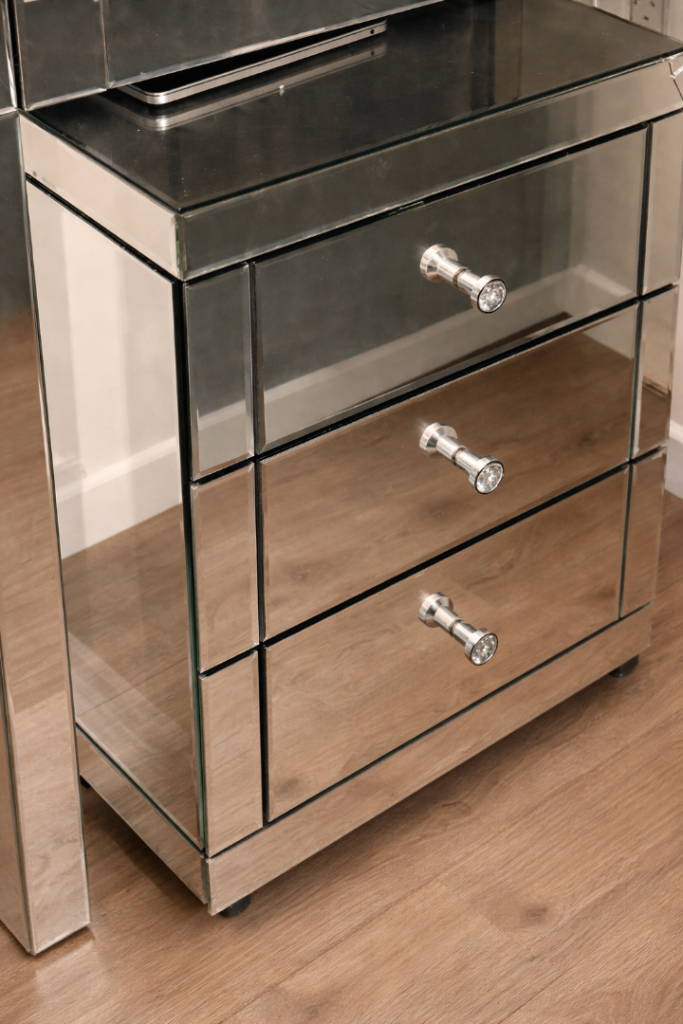 Mirrored 3-Drawer Bedside Table - Good Condition