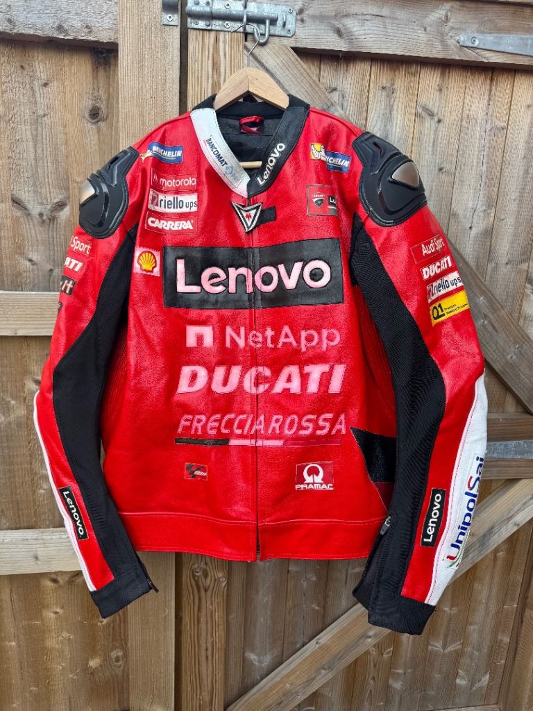 Red Ducati Lenovo Leather Motorbike Jacket - Good Condition