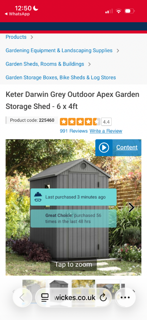 ON PAUSE. BEING COLLECTED.           Keter Darwin 6 x 4ft Shed - Grey Originally £344
