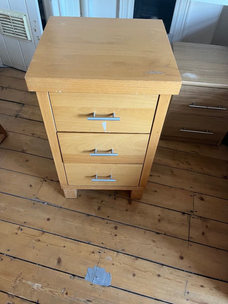 Wooden 3-Drawer Bedside Table – Fair Condition