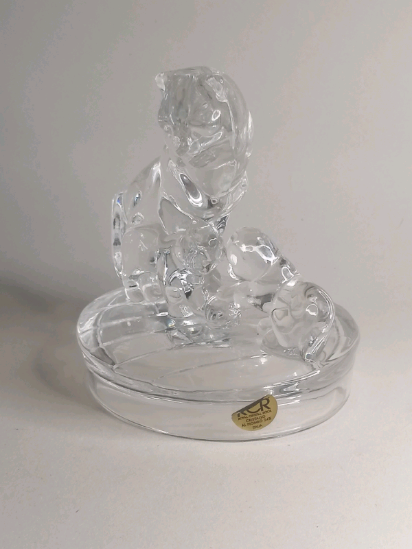 Vintage RCR Royal Rock Crystal Glass 24% Lead crystal Cat Kitten Ball.