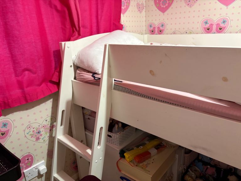 FREE white wooden kids mid sleeper bed with ladders 