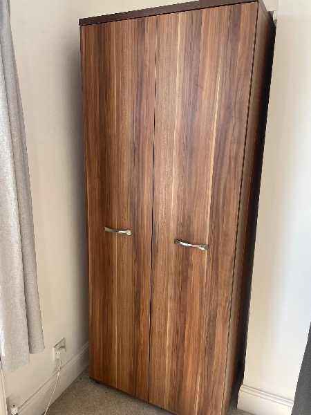 Wooden Wardrobe - 2 doors , shelves and hanging bar - delivery and assembly offered