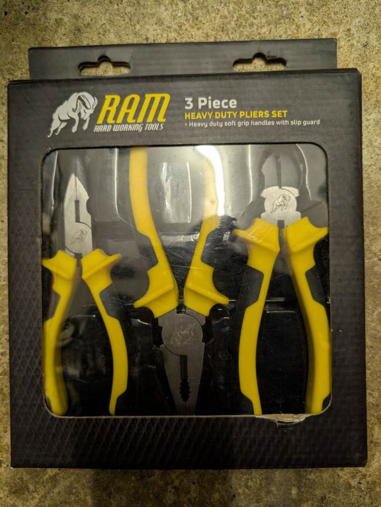  RAM 3 Piece Heavy Duty Pliers Set 180mm Comb, 160mm Side Cutters, 180mm Long Nose