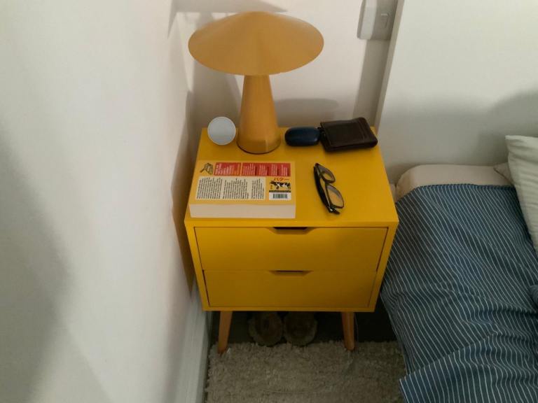 Lovely Yellow Bedside Table with Two Drawers