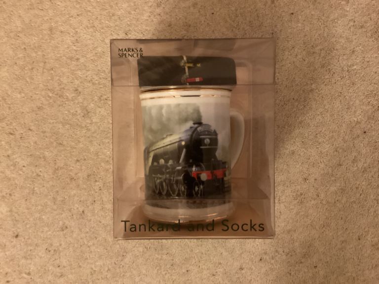Unopened M&S Flying Scotsman tankard and socks set.
