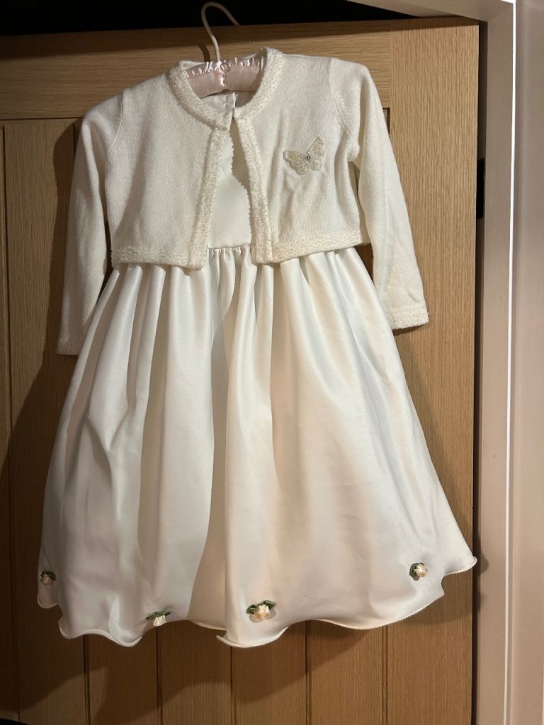 Bnwot Cream Girls Dress with Cardigan – 3-4 Years, As Good As New