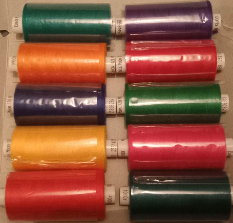 Selection Pack 10 Reels of Moon threads 1000 Yards Per Reel Coats Spun Polyester Hand/ Machine 