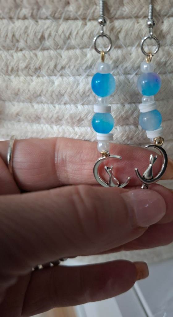 Earings blue marble cat and moon earings 