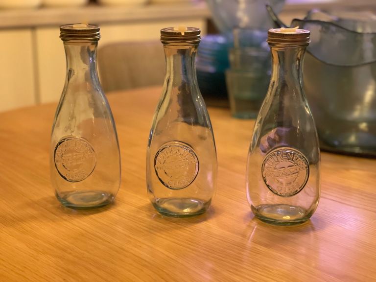3 x recycle glass drinking bottles 