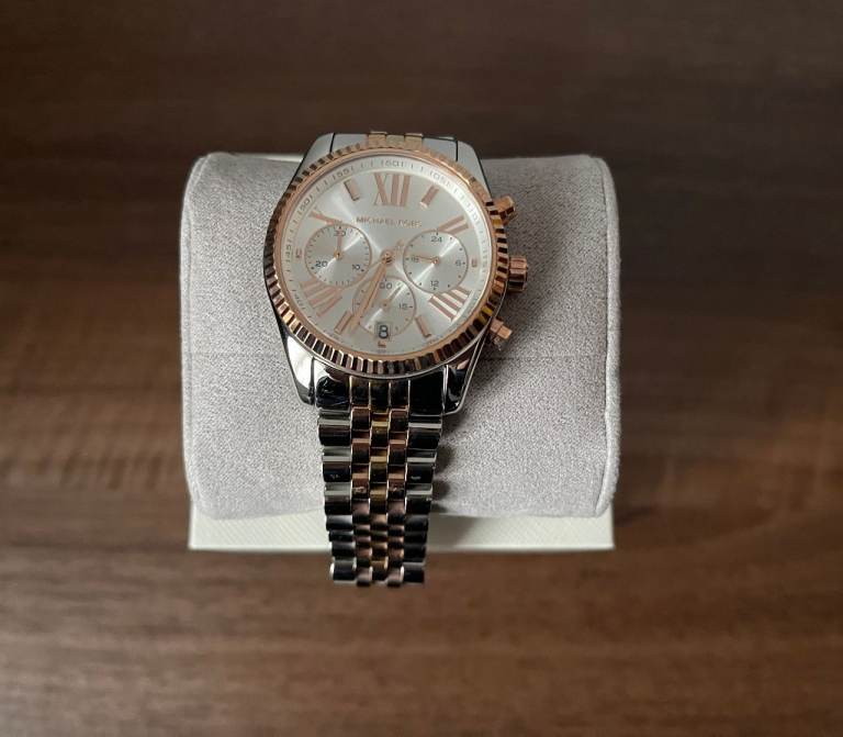 Michael Kors Chronograph Watch – Rose Gold & Silver, Good Condition