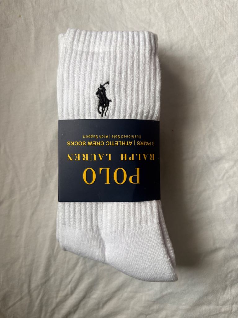 Ralph Lauren Polo Athletic Crew Socks – 3 Pairs, White, NEW