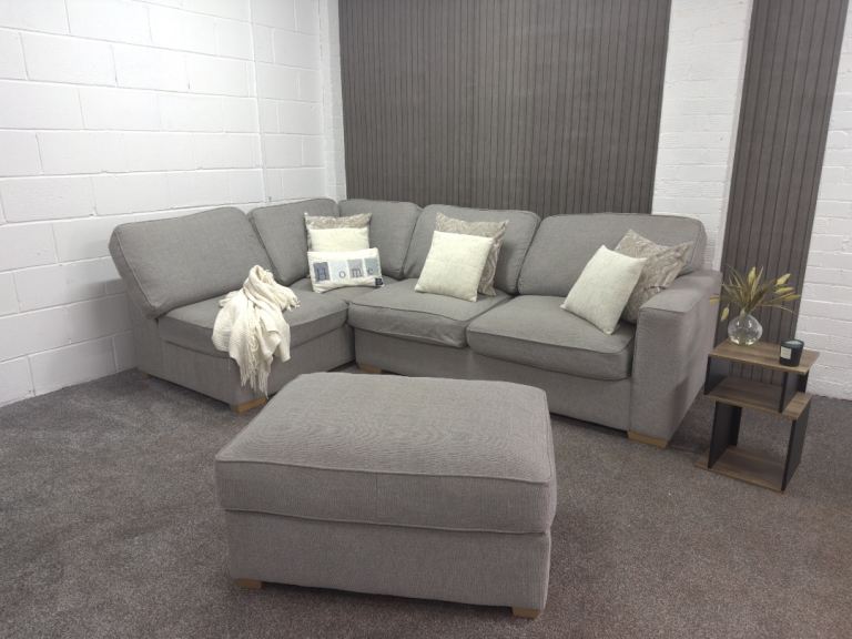 Furniture Village Dune grey corner sofa & matching pouffe