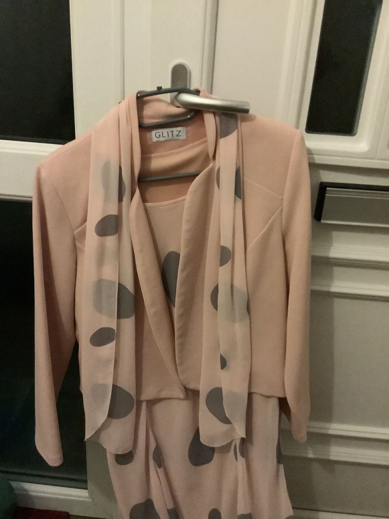 Reduced again New dress and matching jacket and scarf for weddings graduation size 14-16 