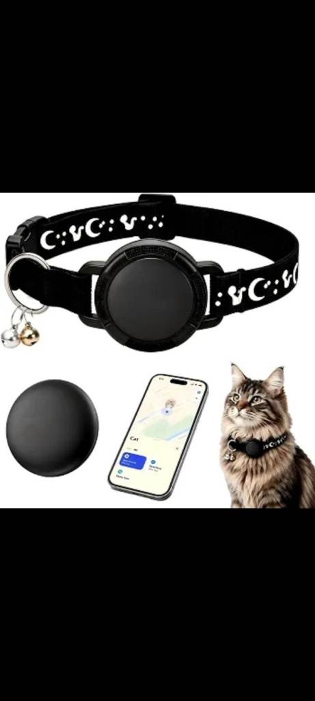 No-Subscription GPS Cat Tracker Collar Pet Finder Tag for Apple Find my  (iOS & Android, Black)