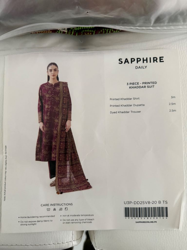 SAPPHIRE Daily 3 Piece Khaddar Suit – NEW