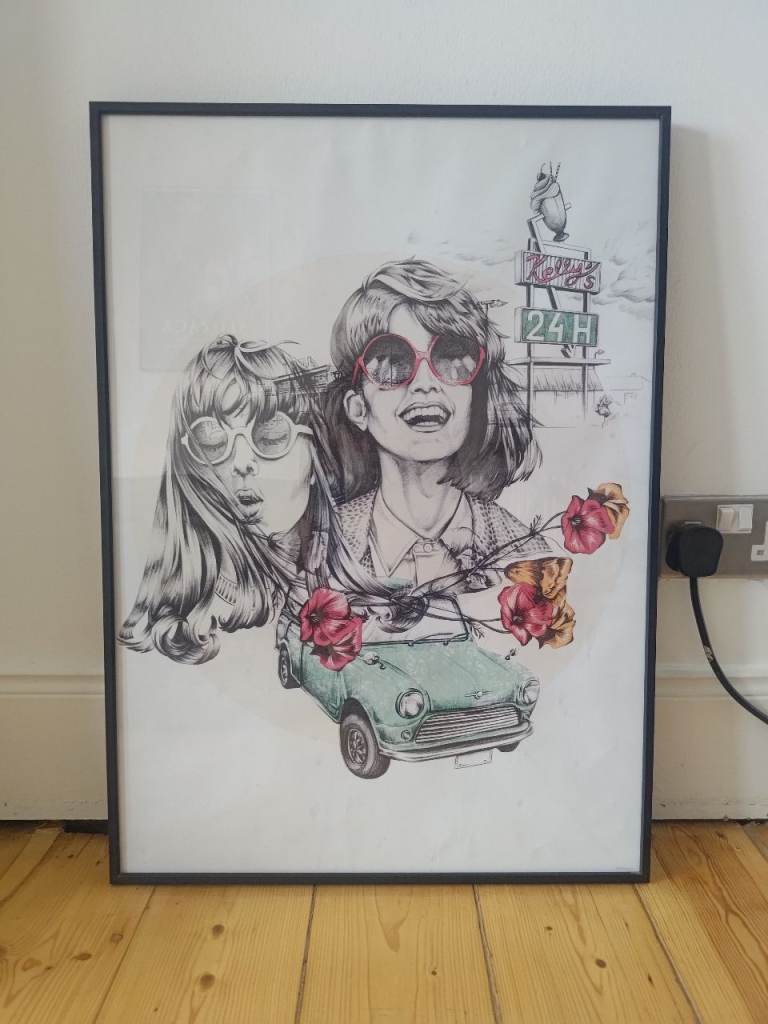 Framed art print girl road trip poster 50 X 70cm