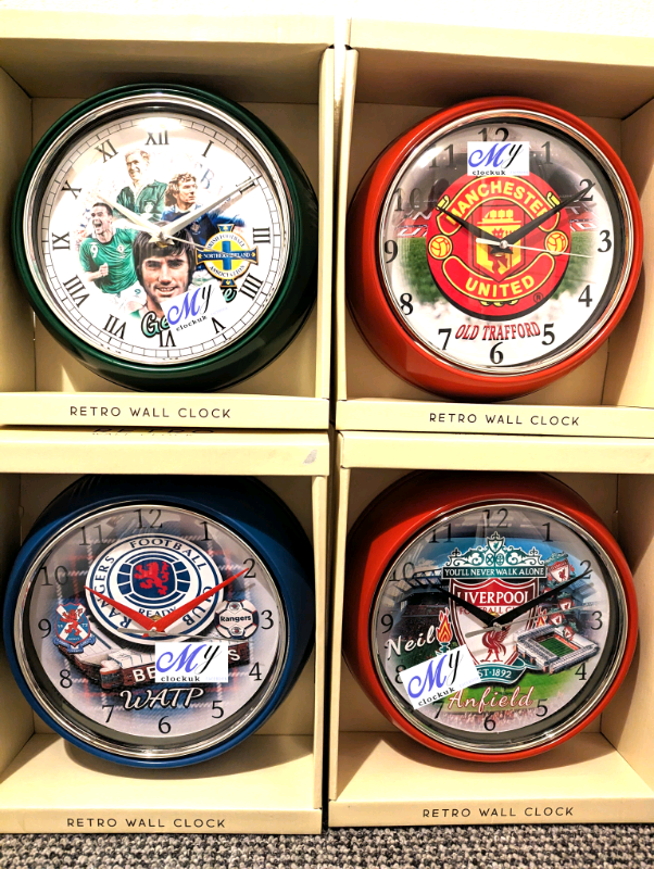 Football wall clock Liverpool, rangers, Manchester United, Northern Ir