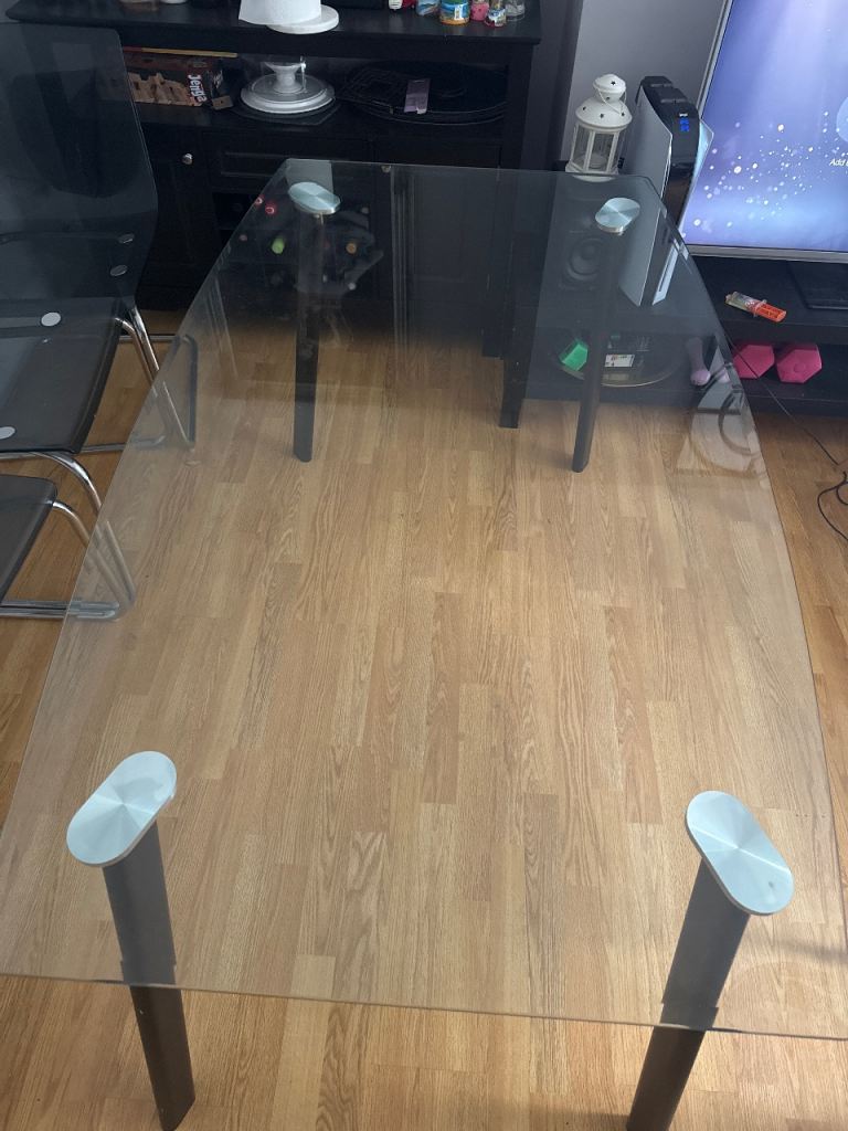 Glass Dining Table with Metal Legs with 5 chairs